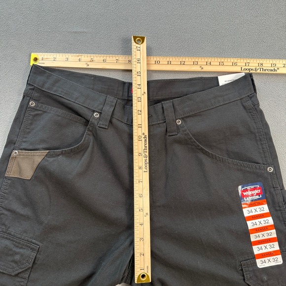 Wrangler Workwear Cargo Pants Mens 34x32 Black Ranger Relaxed Fit Double Knee - Picture 3 of 9